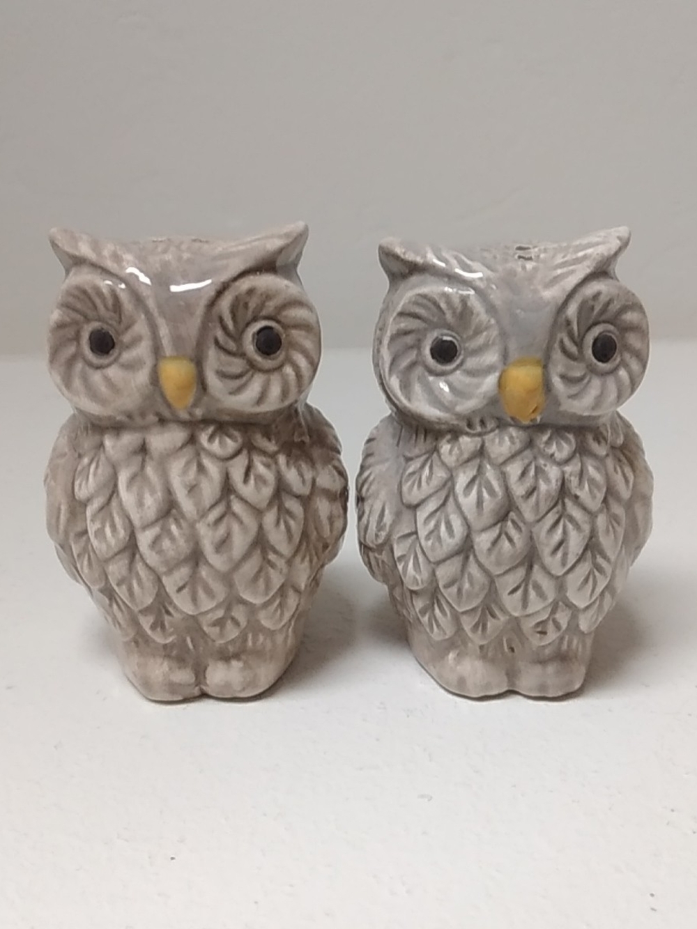 Ceramic Owl Salt & Pepper Shaker Set - Neutral Beige Owls, Cabincore Cottagecore